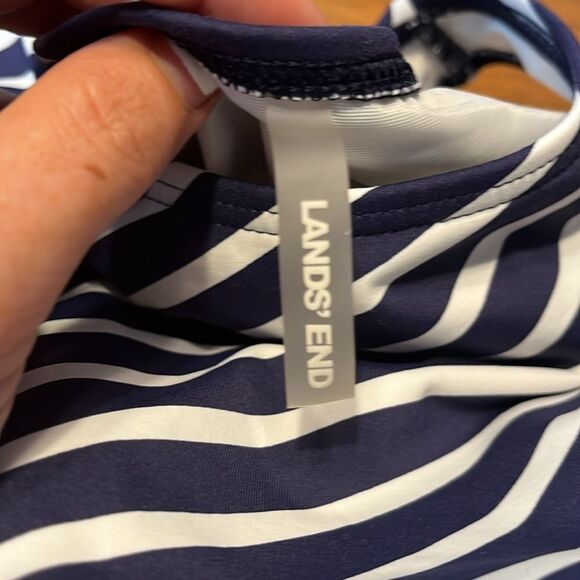 Lands' End Asymmetrical Blue and White Swim Tank - Picture 2 of 6